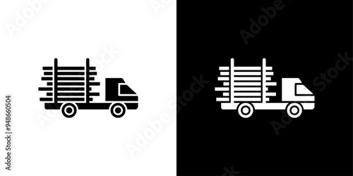 Timber truck icon Flat fill set collection