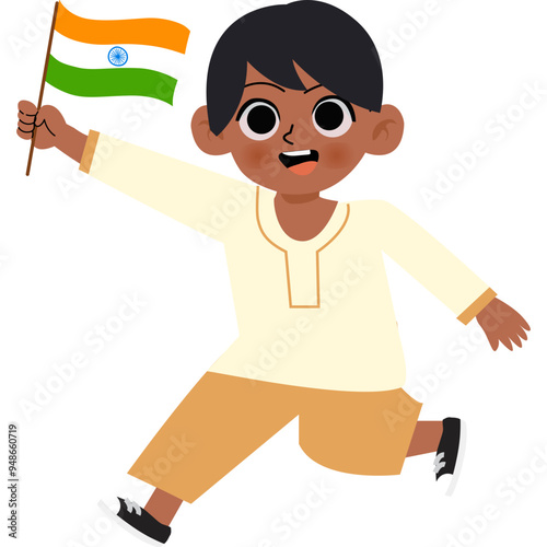 Boy Holding India Flag Vector