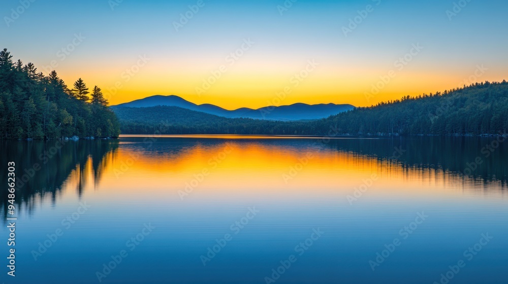 Serene Sunset Reflection over Still Lake Serene Sunset Reflection over Still Lake
