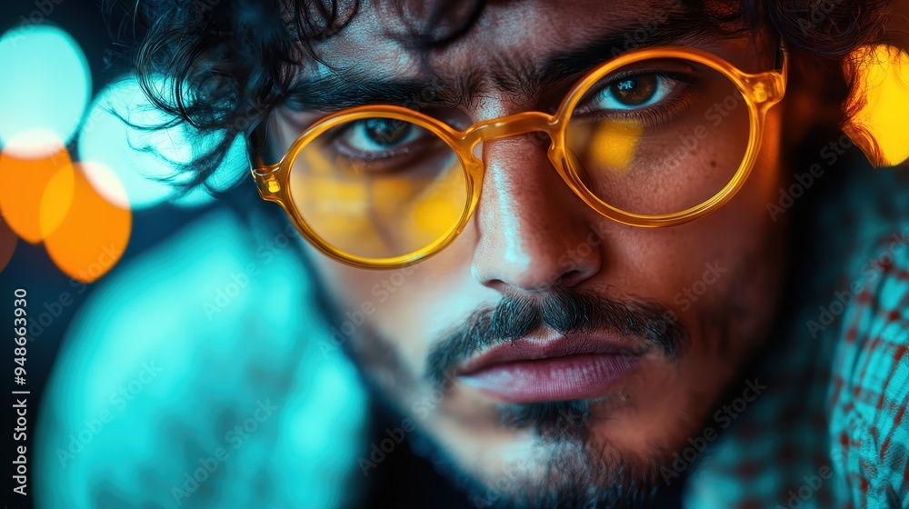 A blurred head with curly hair is seen against a vibrant bokeh background with blue and orange lights, creating an abstract and creative scene focused on lighting and color. A blurred head with curly hair is seen against a vibrant bokeh background with blue and orange lights, creating an abstract and creative scene focused on lighting and color.
