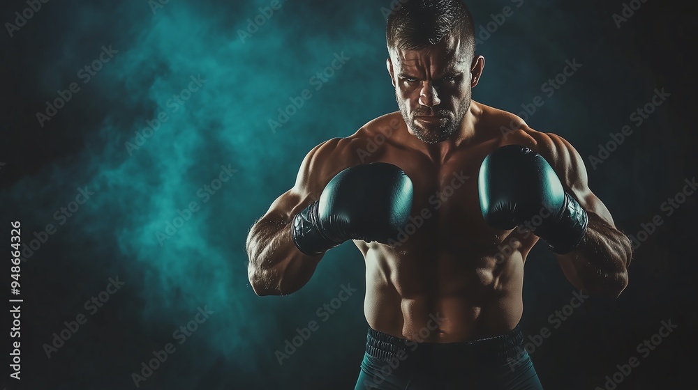 Obraz premium man, boxing and fitness of portrait on studio background, power workout and fist impact of mma fight