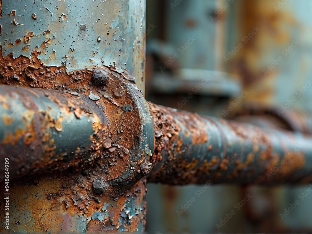 Closeup of rusty metal pipes with peeling paint, showing signs of wear and corrosion. Closeup of rusty metal pipes with peeling paint, showing signs of wear and corrosion.