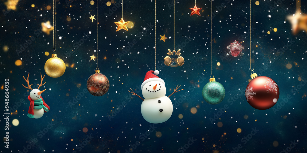 Fototapeta premium Abstract Christmas background with snowman and Christmas bells