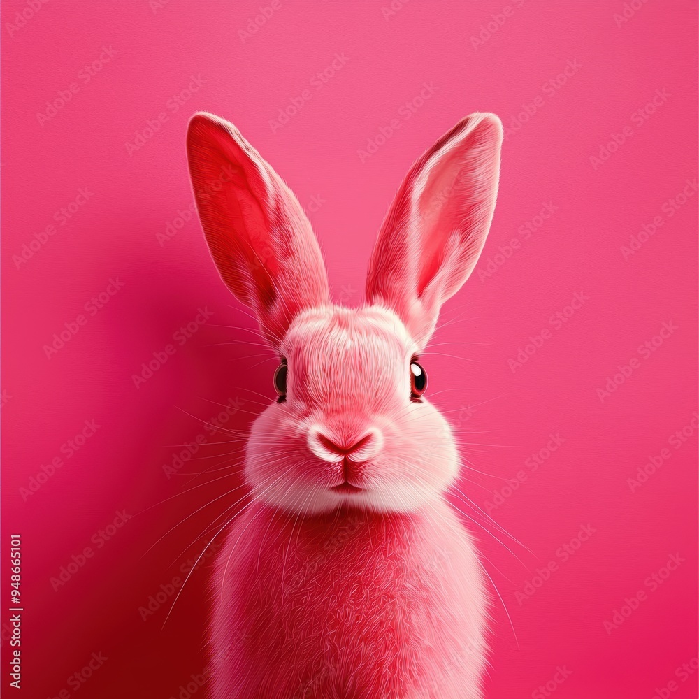 Obraz premium Adorable Pink Bunny Portrait on a Vibrant Colorful Pink Background
