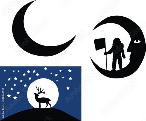 Moon and Crescent Icon Set Vector Design on White Background. sky, star, night