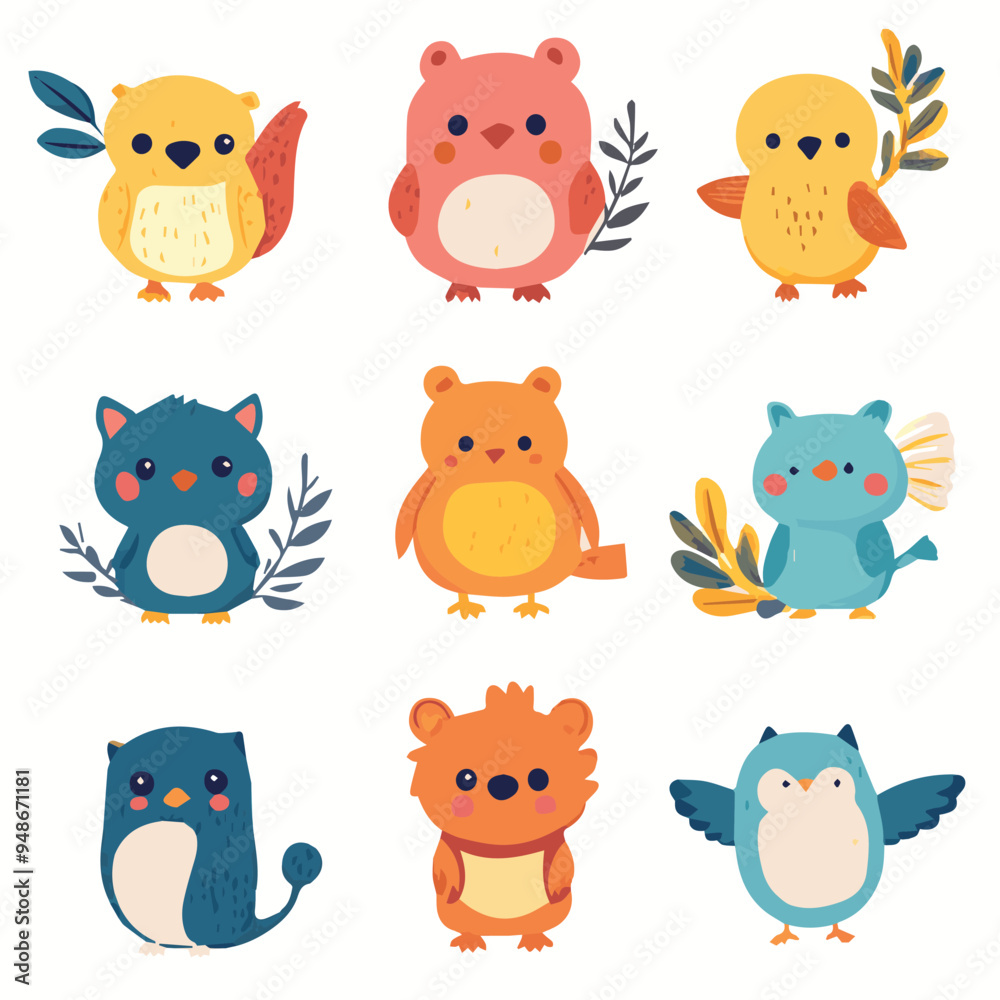 vector set of cute animals in a cartoon style vector set of cute animals in a cartoon style