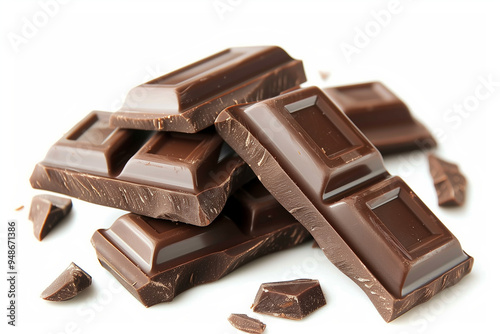 Chocolate cubes on a white background.
