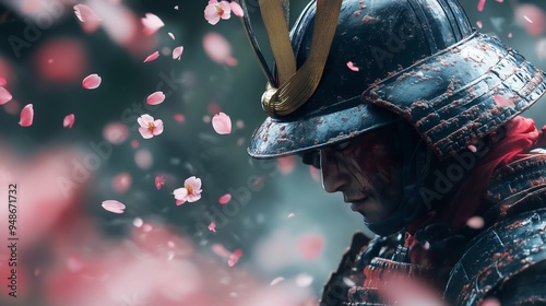 samurai, falling cherry blossoms
