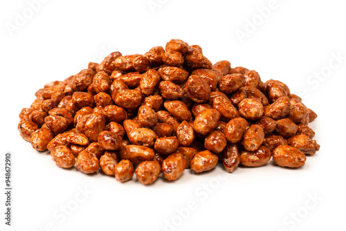 Tasty sweet roasted peanuts isolated on a white background.