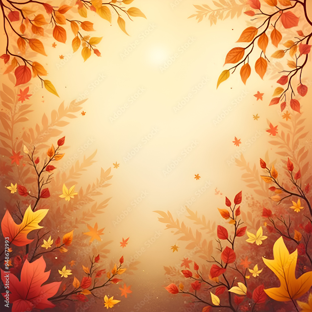 Trendy modern art style abstract autumn poster or cover with bright beautiful leaves and plants. Fall background, web banner, or flyer design. Template for advertising, print, packaging, social media Trendy modern art style abstract autumn poster or cover with bright beautiful leaves and plants. Fall background, web banner, or flyer design. Template for advertising, print, packaging, social media