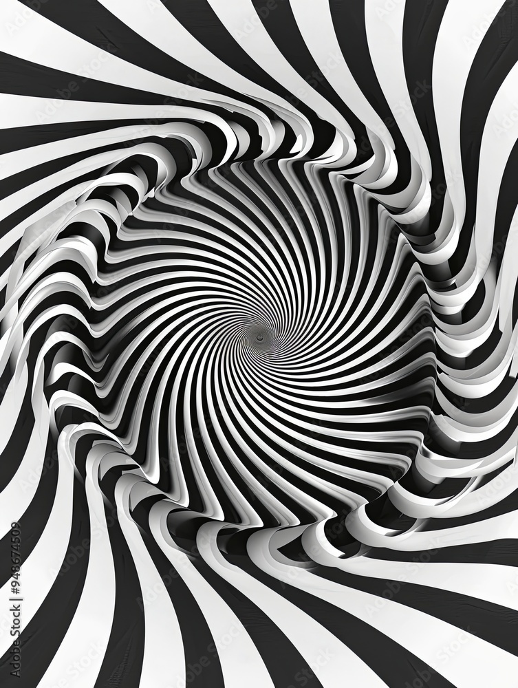 Abstract Fibonacci spiral in white with black stripes, featuring a hypnotic optical illusion, perfect for digital media and graphic design. Abstract Fibonacci spiral in white with black stripes, featuring a hypnotic optical illusion, perfect for digital media and graphic design.