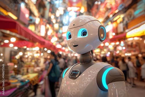 Wallpaper Mural Friendly Humanoid Robot in a Futuristic Marketplace Torontodigital.ca