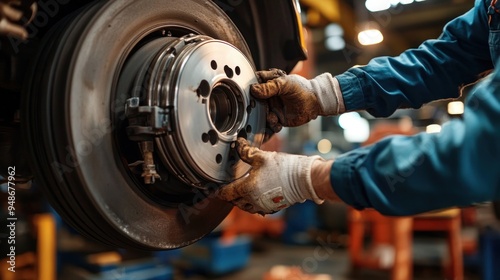 Mechanic Working on a Truck Wheel