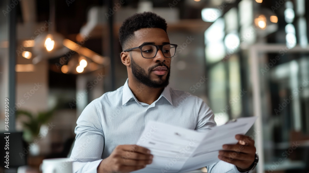 Businessman reviewing reports in an office Businessman reviewing reports in an office
