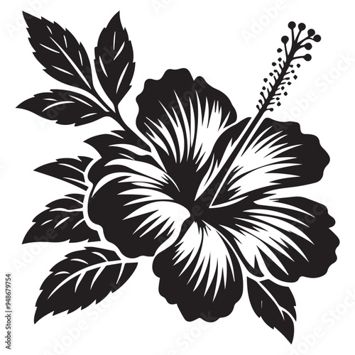 Vector black silhouette of flower on a white background