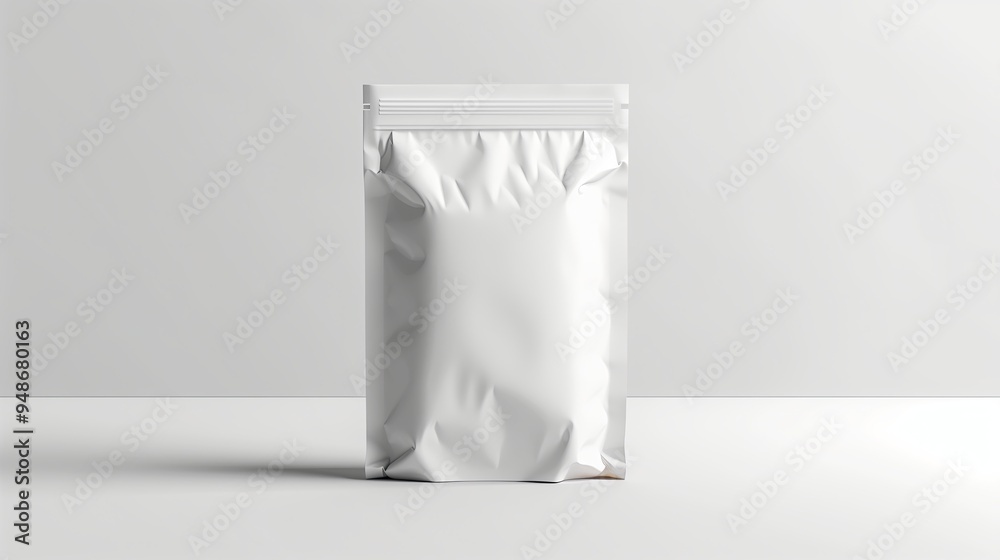 Clean white background with a single snack package mockup standing upright. The mock up is blank