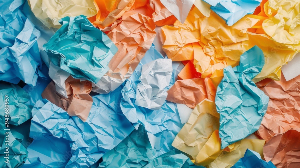 Obraz premium A pile of colorful paper with a blue and orange piece in the middle