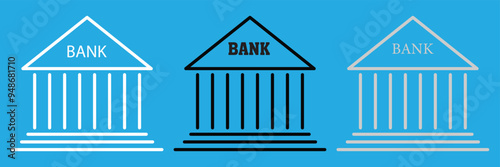 Bank icon set. Vector graphic illustration. Suitable for website design, logo, app, template, and ui. Bank symbol icon vector sign and symbol isolated on sky blue background. Eps file 26.