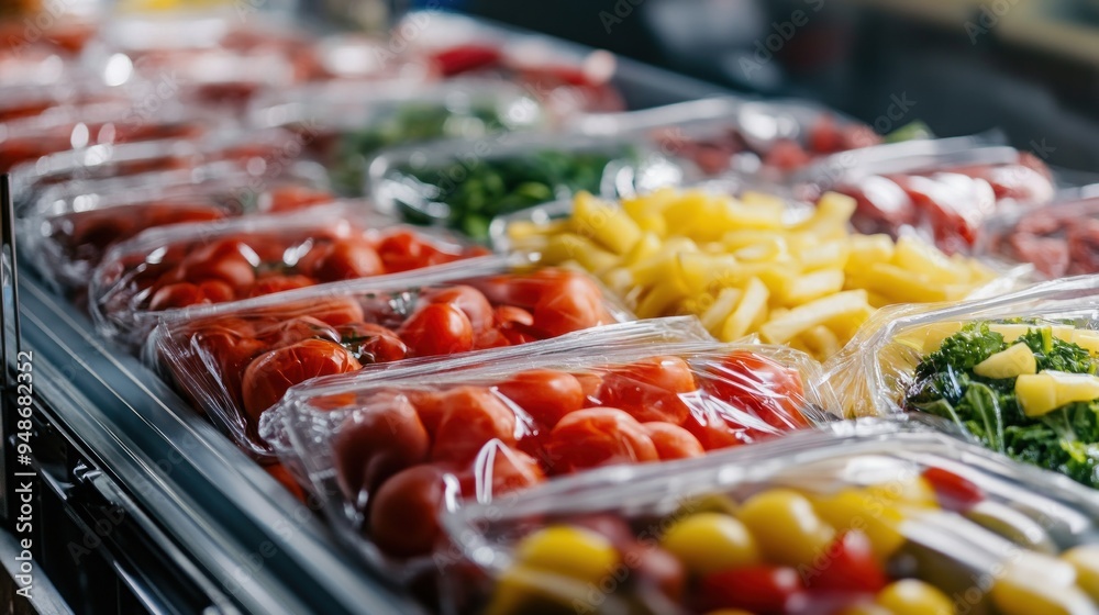 Assortment of Fresh Produce in Plastic Packaging Assortment of Fresh Produce in Plastic Packaging