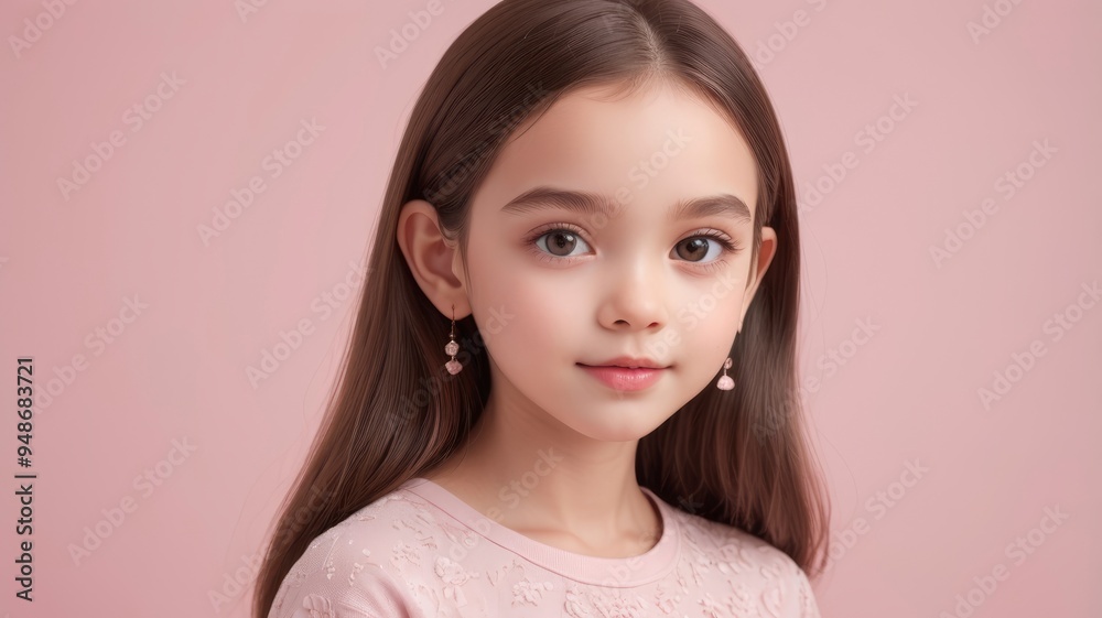 Cute girl with smooth skin, wearing pale pink, rose background Cute girl with smooth skin, wearing pale pink, rose background