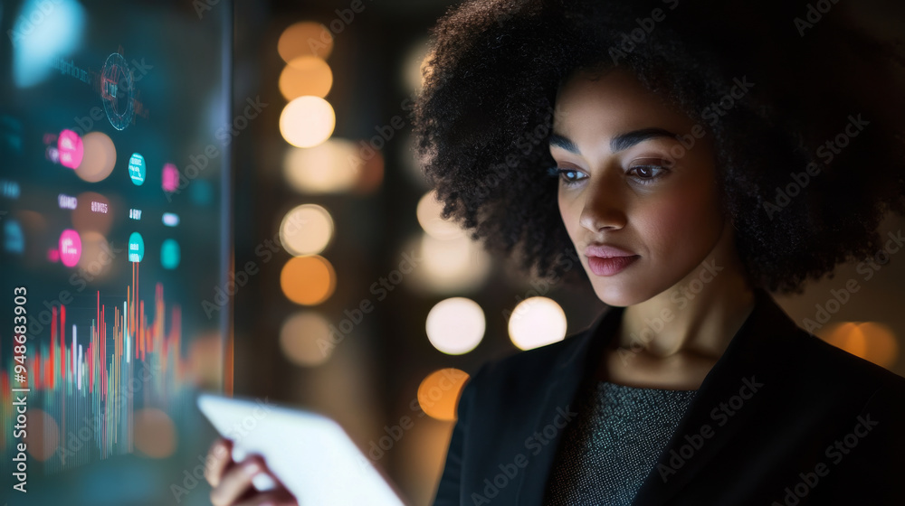 Businesswoman reviewing financial data