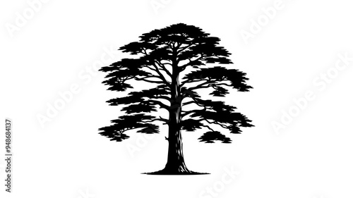 Cedar tree silhouette vector illustration.