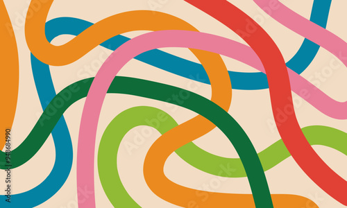 Abstract doodle design with hand drawn colorful lines. Simple childish scribble background with bright cute elements. Fun minimal pattern. Contemporary trendy vector backdrop