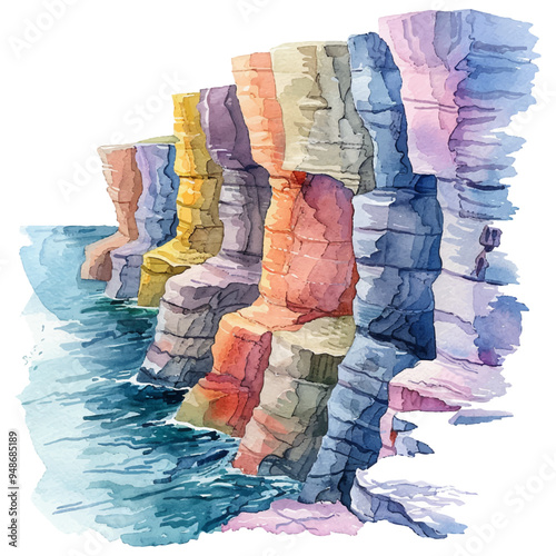 cliffs vector illustration in watercolor style