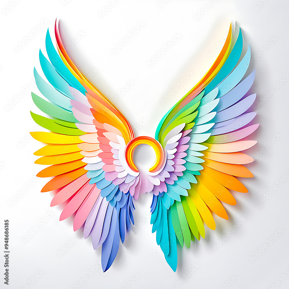 Obraz premium Angel's Wings Pastel Rainbow on white background.