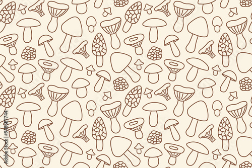 seamless pattern with different mushrooms; autumn background - vector illustration