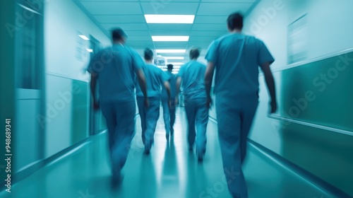 Hospital staff rushing to save a sepsis patient, intense motion blur, dramatic lighting, urgent atmosphere,