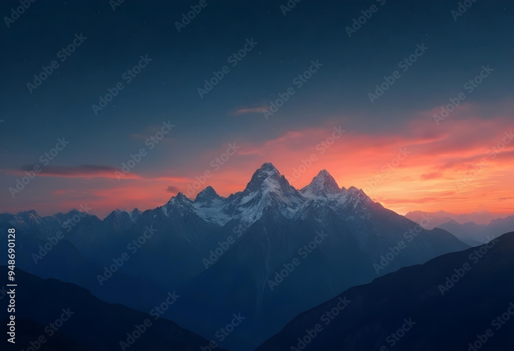 Obraz premium Stunning Sunset Over Snow-Capped Mountain Peaks