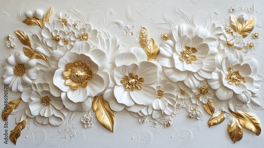 This is a stunning 3D design that features a collection of beautiful golden flowers intertwined with intricate branches, making it perfect for use on postcards and as elegant decor in any setting This is a stunning 3D design that features a collection of beautiful golden flowers intertwined with intricate branches, making it perfect for use on postcards and as elegant decor in any setting
