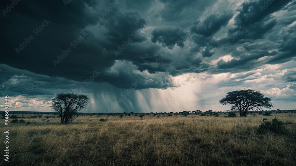 Majestic Storm Clouds Over African Savanna Landscape Majestic Storm Clouds Over African Savanna Landscape