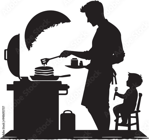 
"Heartwarming Silhouette of Man and Child Cooking Together: Family Bonding Moments"