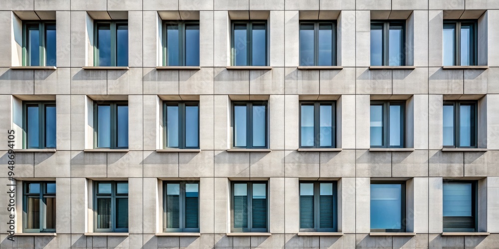Modern Architectural Facade with Geometric Windows, Architectural Photography, Building Design, Concrete Facade Modern Architectural Facade with Geometric Windows, Architectural Photography, Building Design, Concrete Facade