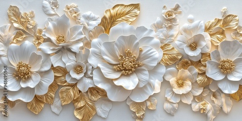 This is a stunning and beautifully crafted 3D design that features intricate and ornate golden flowers alongside delicate branches, making it perfect for use as a postcard or decorative art piece