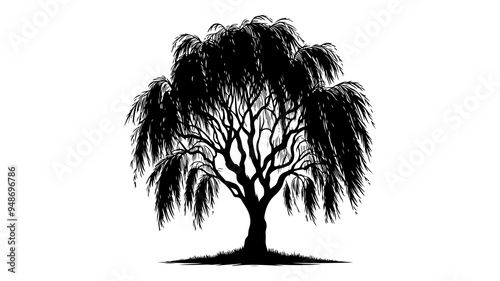Willow tree silhouette vector illustration.