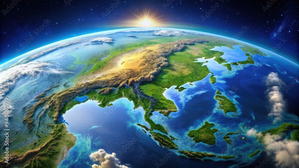 Beautiful aerial view of East Asia from space with vibrant colors and stunning landscapes, Earth, Asia, space, aerial, view Beautiful aerial view of East Asia from space with vibrant colors and stunning landscapes, Earth, Asia, space, aerial, view