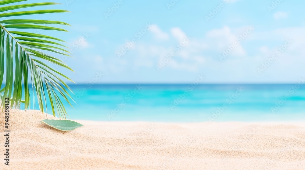 Tropical Beach Oasis, vibrant golden sands, sunlit palm leaves, azure sea, fluffy white clouds, perfect backdrop for summer memories and vacation dreams Tropical Beach Oasis, vibrant golden sands, sunlit palm leaves, azure sea, fluffy white clouds, perfect backdrop for summer memories and vacation dreams