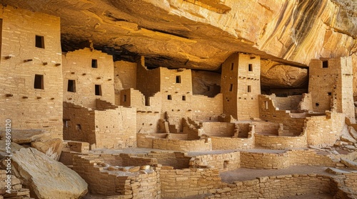 Ancient cliff dwelling built into a sandstone cave.