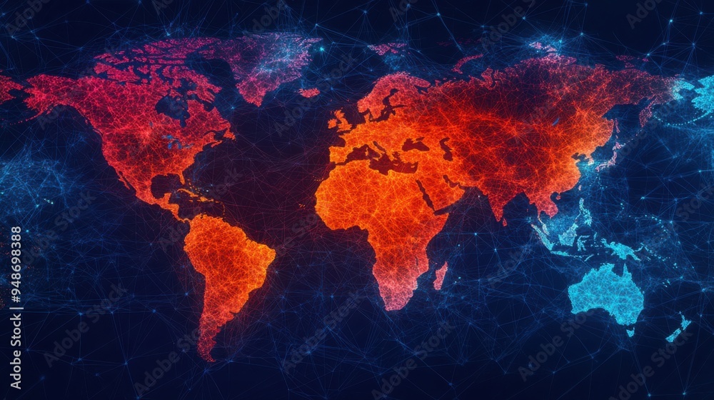 Digital rendering of economic policies visualized as pathways in a global trade network, concept of strategic trade relations Digital rendering of economic policies visualized as pathways in a global trade network, concept of strategic trade relations