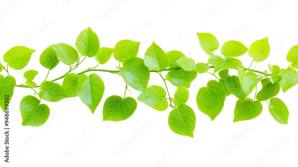Vine Plant in Jungle Setting, Lush green tendrils climbing against a crisp white backdrop, emphasizing the vibrant texture and intricate details of the foliage Vine Plant in Jungle Setting, Lush green tendrils climbing against a crisp white backdrop, emphasizing the vibrant texture and intricate details of the foliage