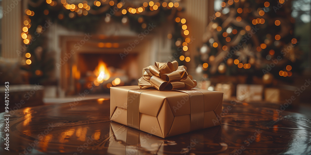 Gift box with a bow on a wooden table, Christmas tree and lights in the background. Holiday decorations, Christmas presents, festive night, purchases, holiday gifts, celebration.
Gift box with a bow on a wooden table, Christmas tree and lights in the background. Holiday decorations, Christmas presents, festive night, purchases, holiday gifts, celebration.
