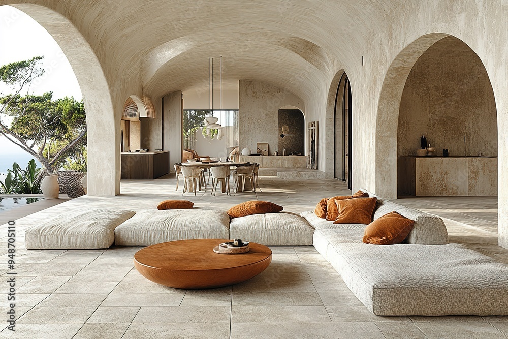 A large open living room with a tan ceiling and white walls A large open living room with a tan ceiling and white walls