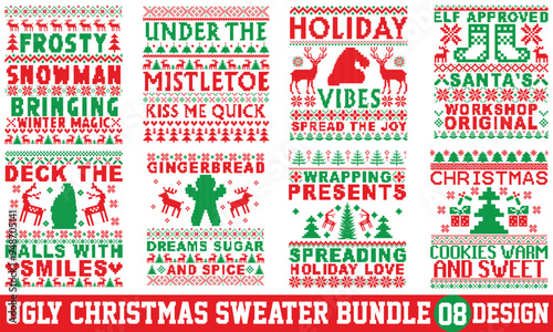 Christmas Ugly Sweater T-shirt SVG Design, Calligraphy T-shirt, EPS, SVG Files for Cutting, Ideal for Bags, Cups, Cards, EPS 10 for DIY Crafts