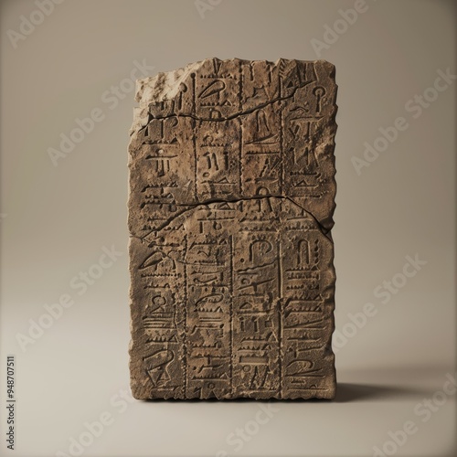 Ancient stone tablet with hieroglyphs, a relic of a bygone era. photo