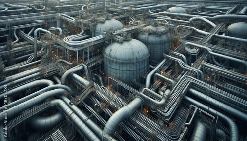 Waste Processing Plant with Large Tanks and Convoluted Pipes