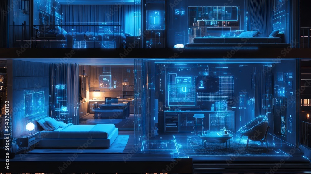 Obraz premium An AI-controlled smart home, showing seamless integration of technology into daily life