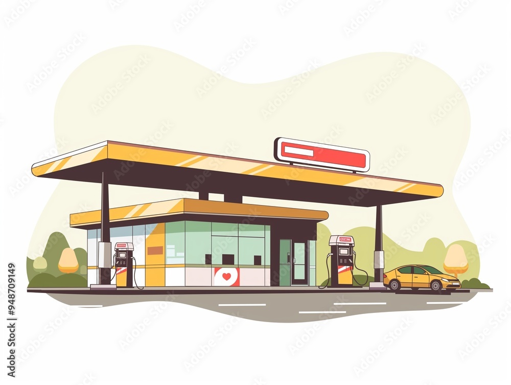 Fototapeta premium Gas station simple illustration clipart isolated on white. AI generated